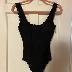 NWT Aerie Scalloped Edge Black One-Piece Swimsuit